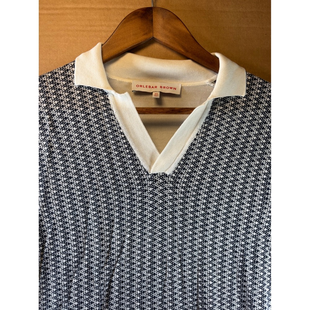 Orlebar Brown Horton X Polo Shirt Mens XS Navy White Silk Cotton Knit V-Neck